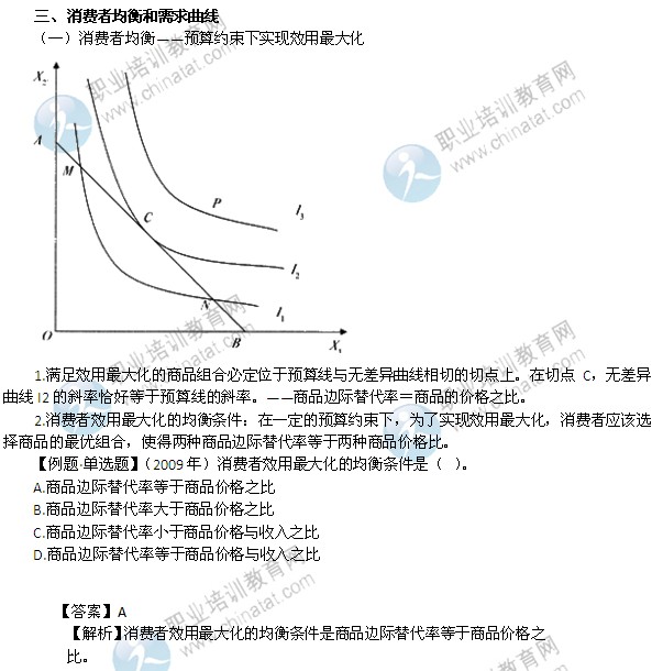 2014年中級經(jīng)濟師考試經(jīng)濟基礎知識精講：消費者均衡和需求曲線