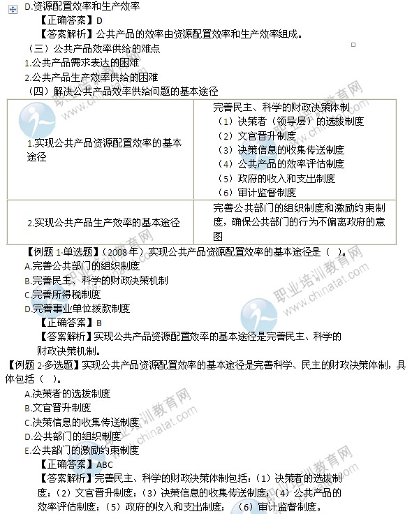 2014年中級經(jīng)濟師考試財政稅收精講：資源配置職能