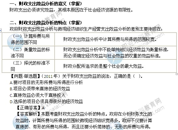 2014年中級經濟師財政稅收精講：財政支出效益分析的意義及特點