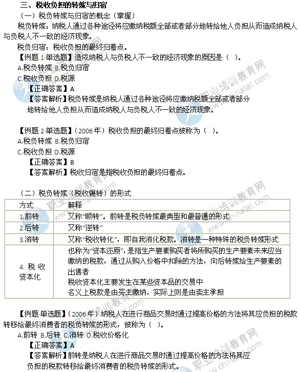 2014年中級經濟師考試財政稅收精講：稅收負擔的轉嫁與歸宿