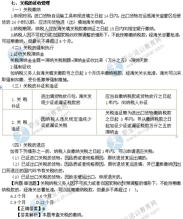 2014年中級經(jīng)濟(jì)師考試財政稅收精講：關(guān)稅的征收管理