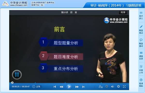 楊聞萍老師2014年注冊會計師考試《審計》習題班高清課程