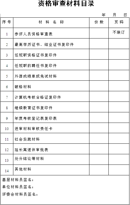 湖南2014年高級會計(jì)師資格審查材料目錄