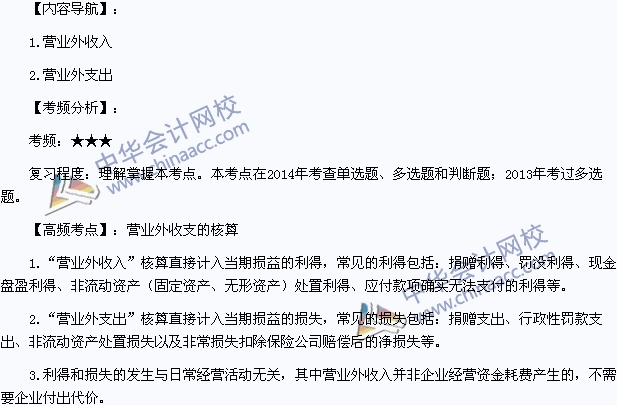 2015年初級(jí)會(huì)計(jì)職稱《初級(jí)會(huì)計(jì)實(shí)務(wù)》高頻考點(diǎn)：營業(yè)外收支的核算