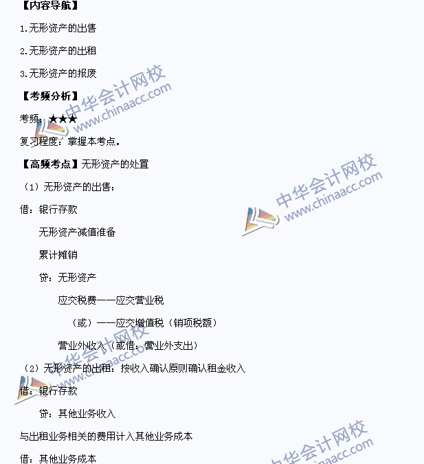 中級(jí)會(huì)計(jì)職稱考試《中級(jí)會(huì)計(jì)實(shí)務(wù)》高頻考點(diǎn)：無(wú)形資產(chǎn)的處置