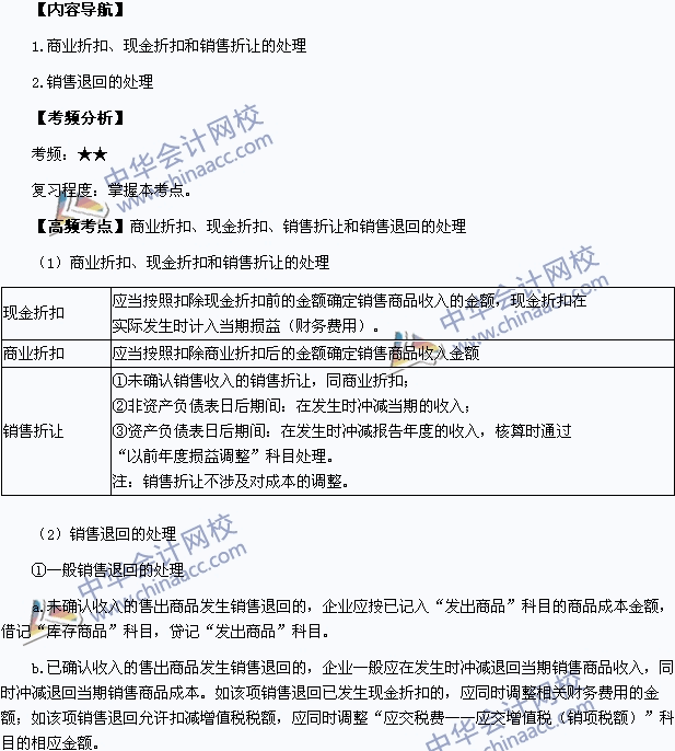 2015中級會計職稱《中級會計實務(wù)》高頻考點：銷售退回的處理