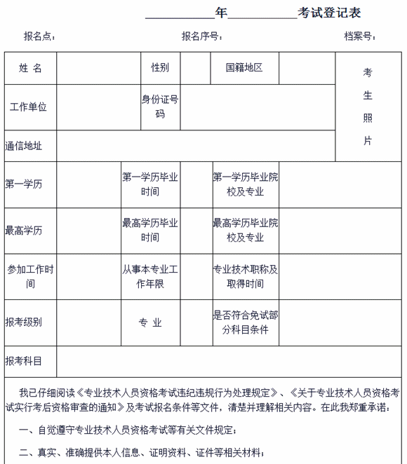 考試登記表