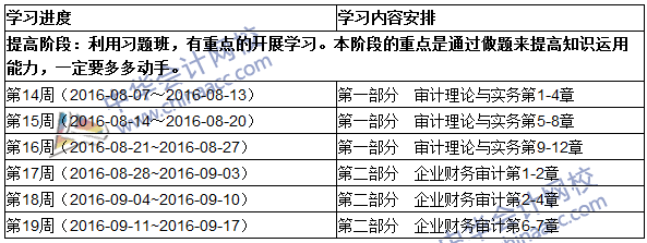 2016初級審計師《審計理論與實務》提高階段學習計劃表