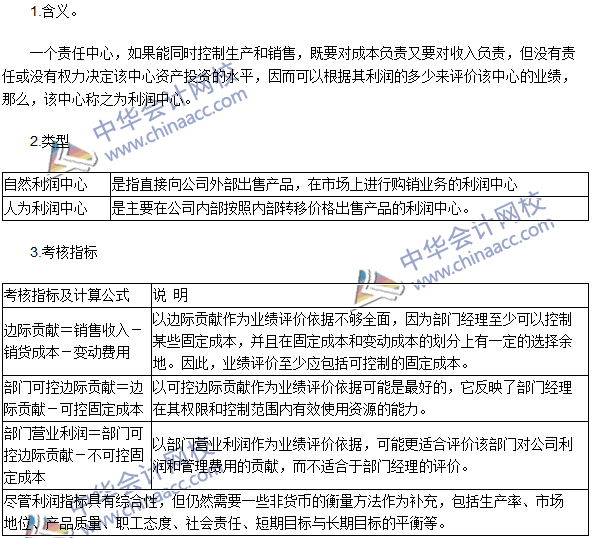 2016年注會(huì)考試《財(cái)管》高頻考點(diǎn)：利潤(rùn)中心的業(yè)績(jī)?cè)u(píng)價(jià)