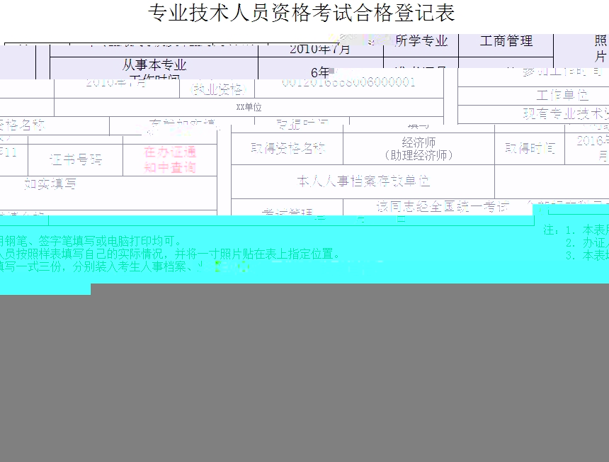 專業(yè)技術(shù)人員資格考試合格登記表