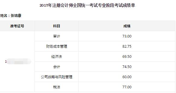 注冊會計(jì)師考試成績