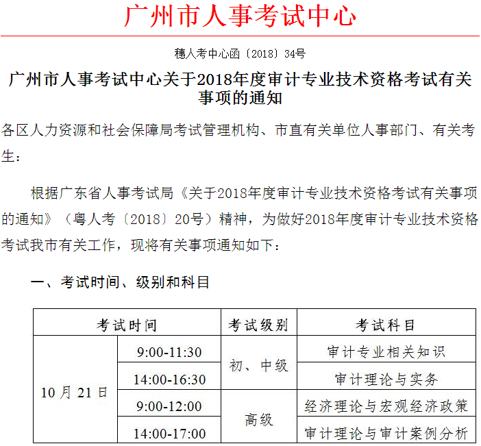 廣東廣州2018年初/中級(jí)審計(jì)師考試報(bào)名時(shí)間