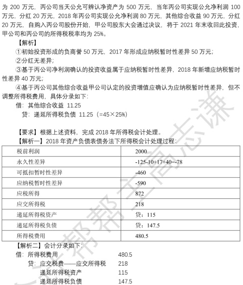 注會《會計》“謙幫主”送來所得稅母題