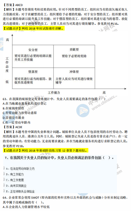 中級(jí)經(jīng)濟(jì)師人力2018年試題涉及考點(diǎn)對(duì)比【61-70題】