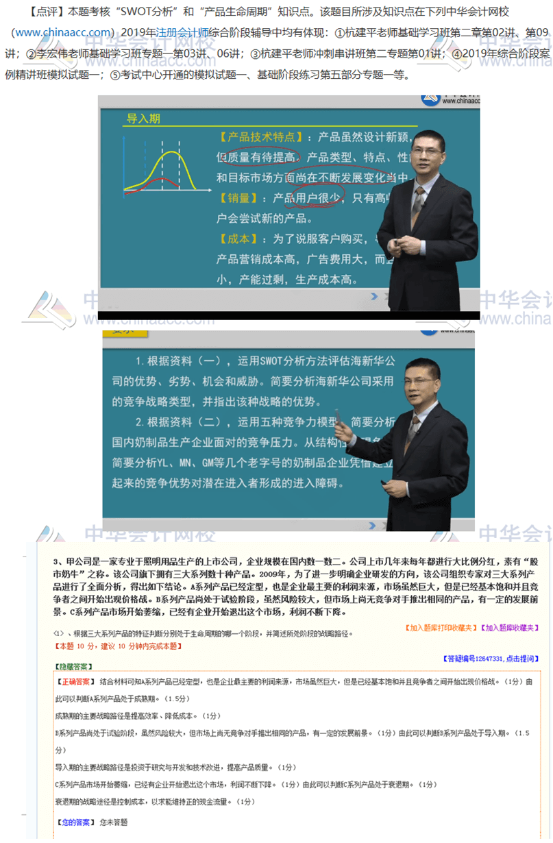 2019年注會職業(yè)能力綜合測試（二）試題涉及知識點(diǎn)