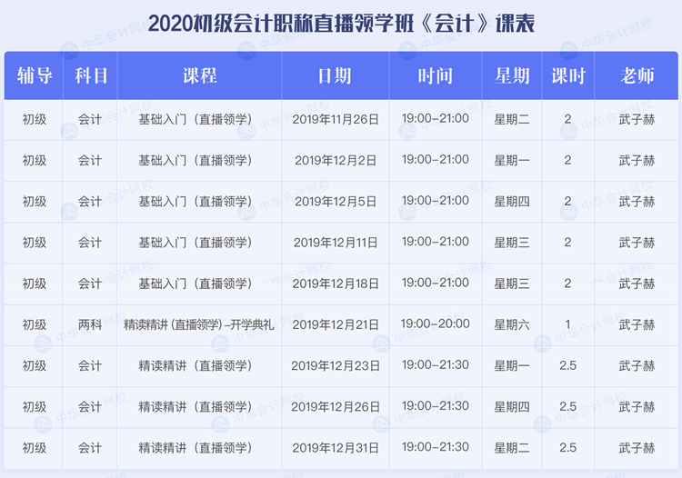 2020初級會計(jì)職稱考試直播領(lǐng)學(xué)班《初級會計(jì)實(shí)務(wù)》課程安排表