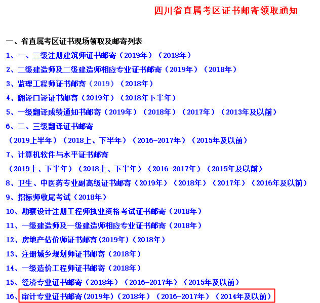 2019年四川審計師證書郵寄信息