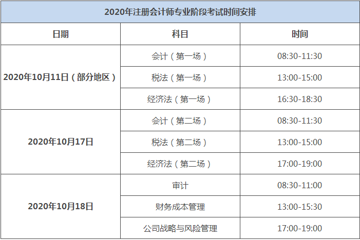 2020年注冊會計(jì)師專業(yè)階段考試時(shí)間是是什么時(shí)候？