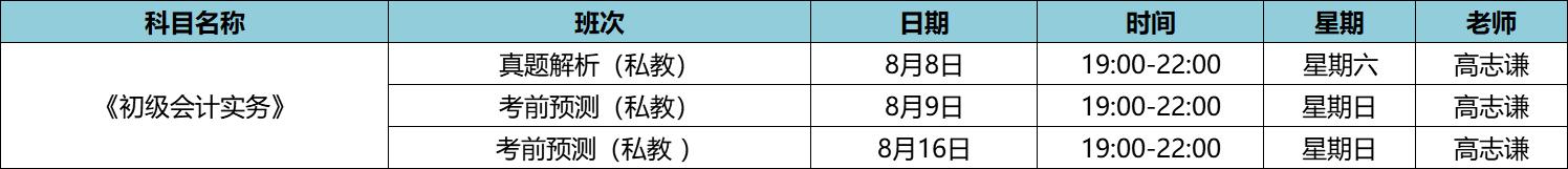 初級(jí)會(huì)計(jì)實(shí)務(wù)-私教直播班8月課表