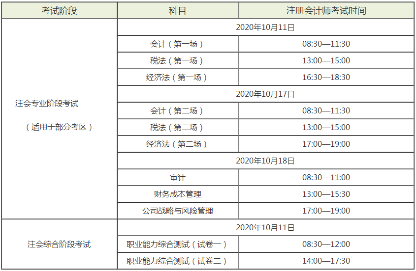 重要！2020年貴州cpa考試時(shí)間為10月11日、17—18日