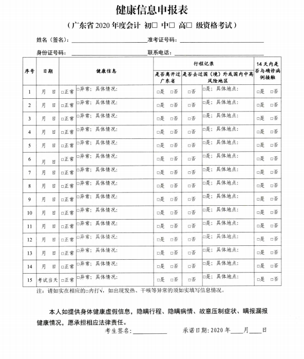 廣東佛山2020年度全國(guó)會(huì)計(jì)專業(yè)技術(shù)資格考試疫情防控告知書(shū)