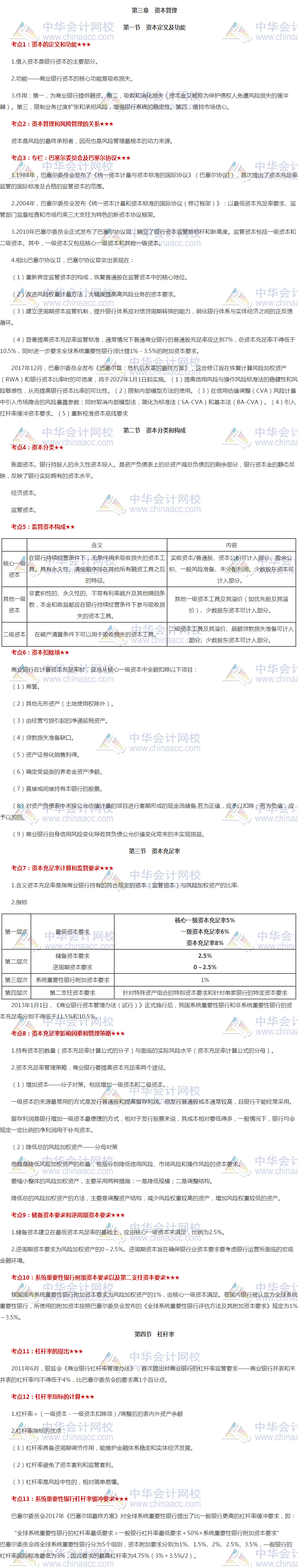 必看！銀行初級《風(fēng)險管理》高頻考點第三章 資本管理