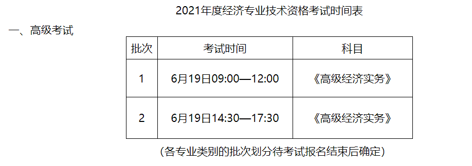 新疆2021高級經(jīng)濟師考試時間表