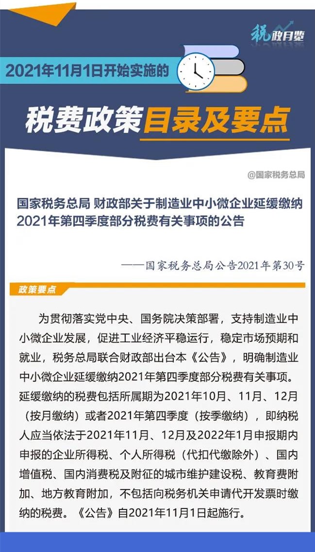 擴散周知！2021年11月1日開始實施的稅費政策