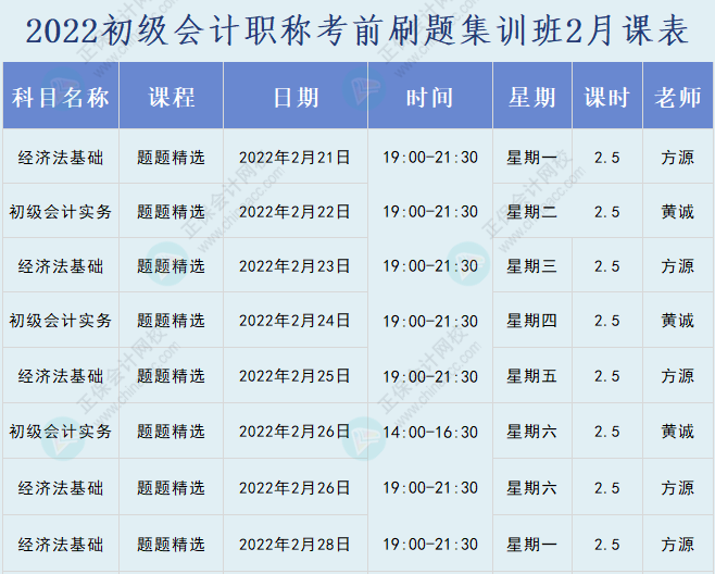 速看！2022初級(jí)會(huì)計(jì)職稱(chēng)考前刷題集訓(xùn)班課表已出爐！