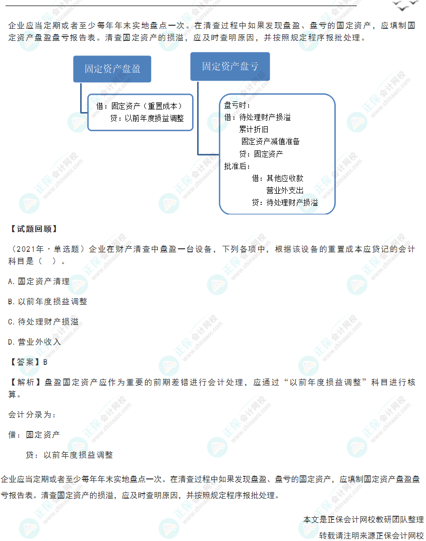 2022年《初級會計實務(wù)》高頻考點：固定資產(chǎn)的清查