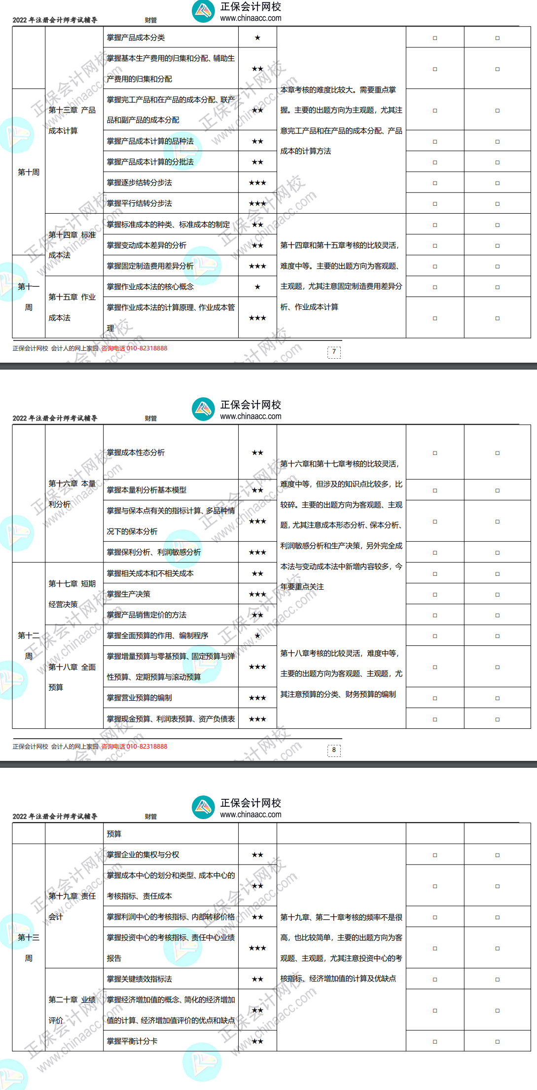 2022年注冊會計師《財務(wù)成本管理》基礎(chǔ)階段學(xué)習(xí)計劃表！