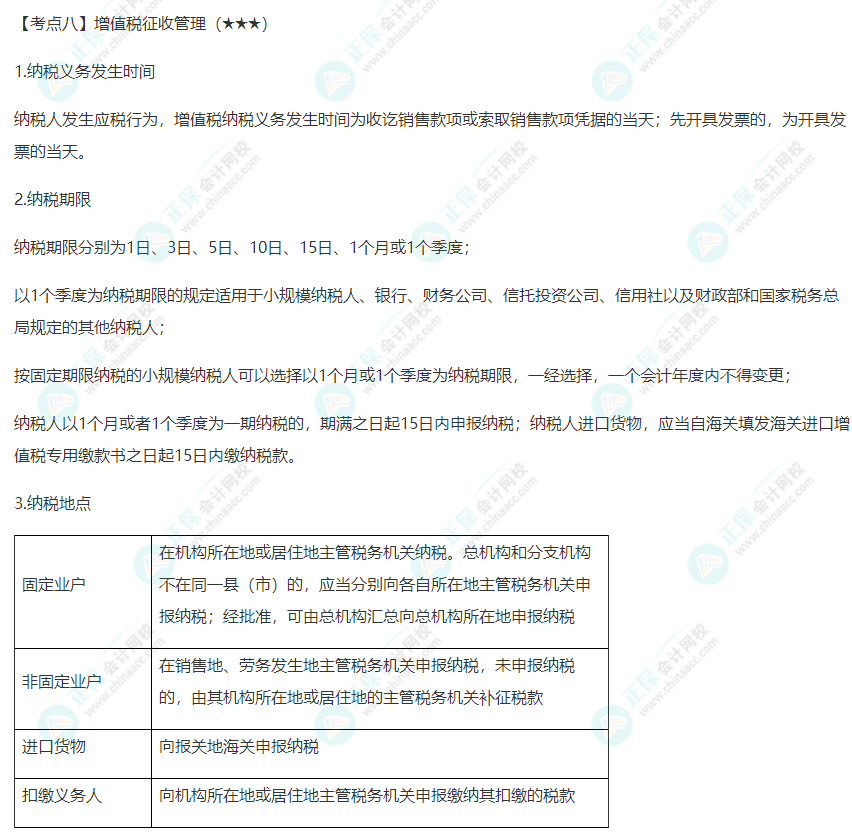 2022年注會《稅法》第二章高頻考點(diǎn)8：增值稅征收管理