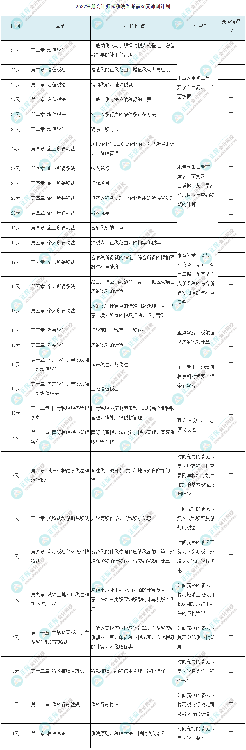 2022年注會《稅法》考前30天學(xué)習(xí)計劃上線！速看