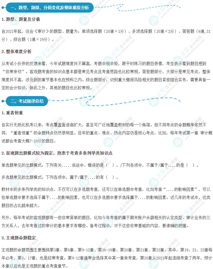 2022年注會《審計(jì)》考情分析及2023年考情猜想