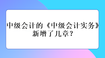 中級會計的《中級會計實務(wù)》新增了幾章？