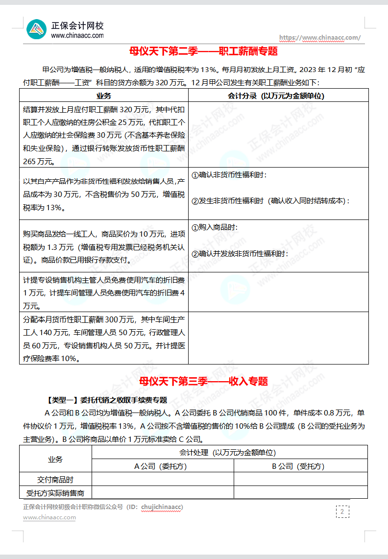 【題目下載】高志謙母儀天下母題-非現(xiàn)金資產(chǎn)、職工薪酬、收入、成本會計