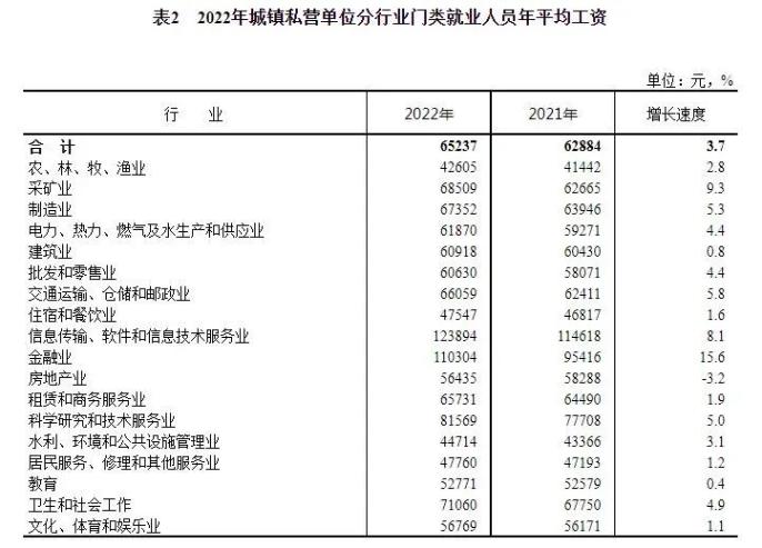 2022年城鎮(zhèn)私營(yíng)單位分行業(yè)門類就業(yè)人員年平均工資