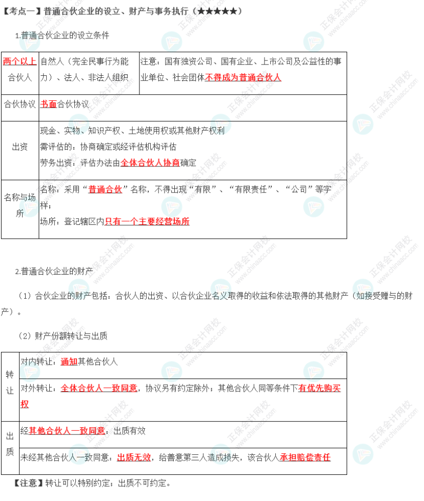 2023年注會《經(jīng)濟(jì)法》第5章高頻考點1：普通合伙企業(yè)的設(shè)立、財產(chǎn)與事務(wù)執(zhí)行