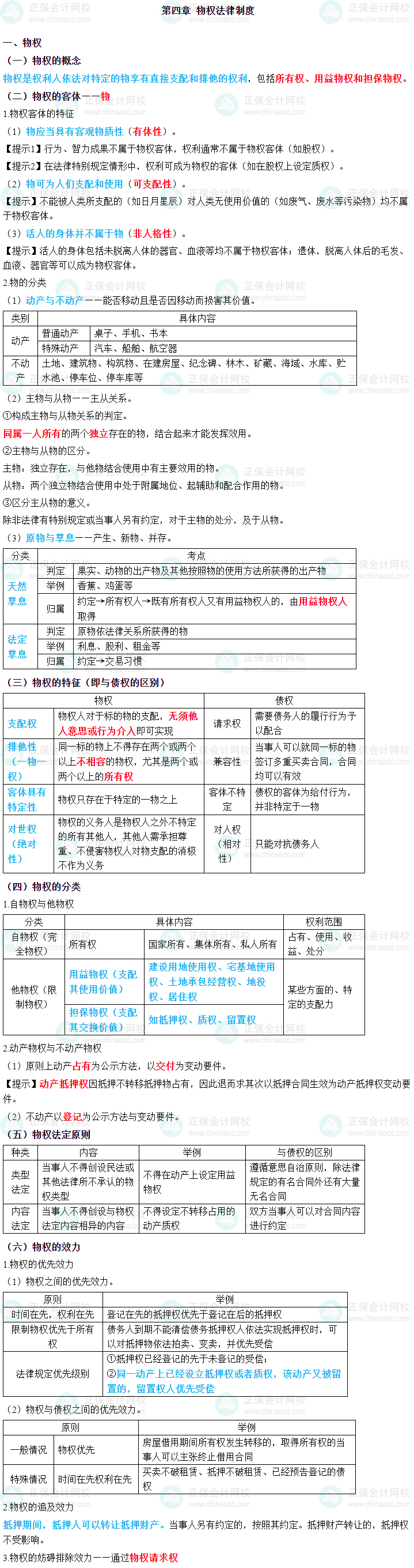 2023年中級會計職稱《經(jīng)濟法》三色筆記第四章：物權(quán)法律制度