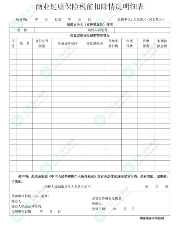 商業(yè)健康保險(xiǎn)稅前扣除情況明細(xì)表