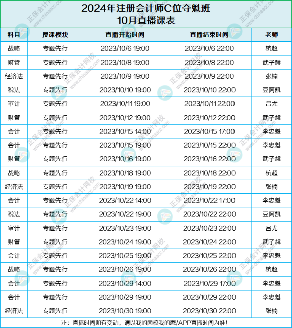 速來領(lǐng)?。?024年C位奪魁班10月課表來啦！