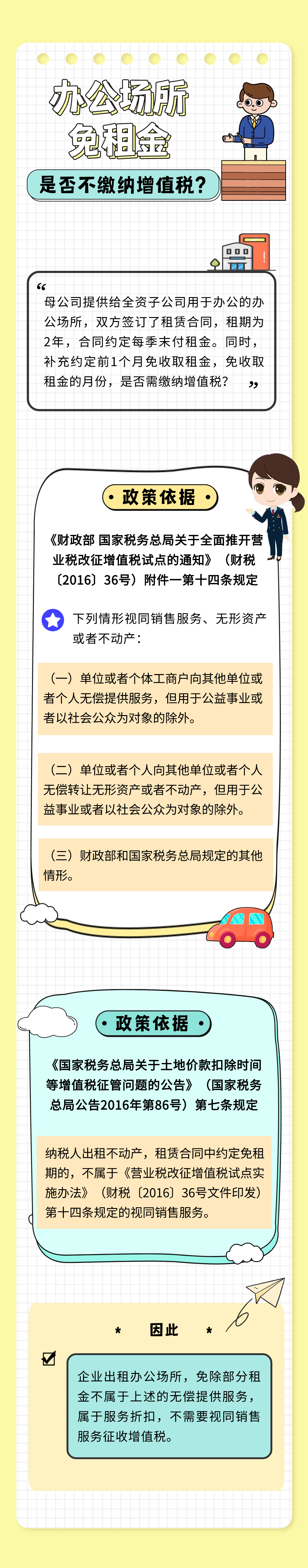 辦公場所免租金是否不繳納增值稅？