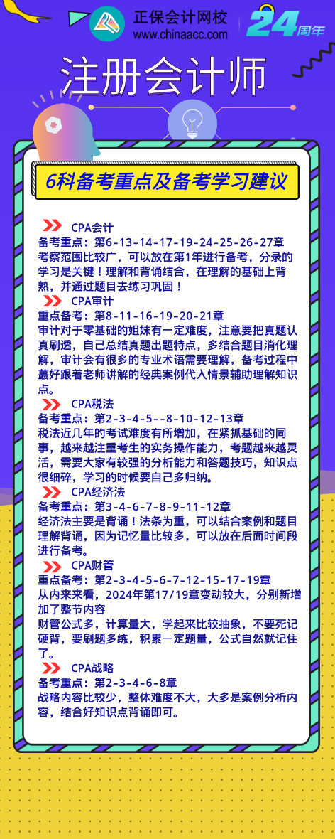 2024年注會(huì)6科備考重點(diǎn)及備考學(xué)習(xí)建議