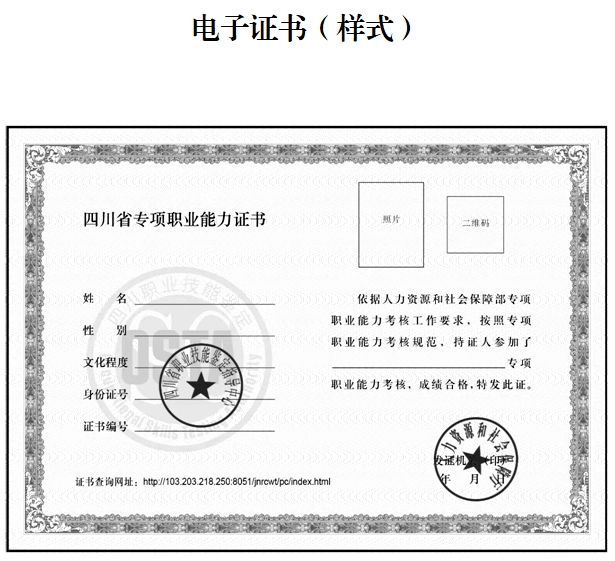 四川關(guān)于啟用專(zhuān)項(xiàng)職業(yè)能力證書(shū)電子證書(shū)的通知