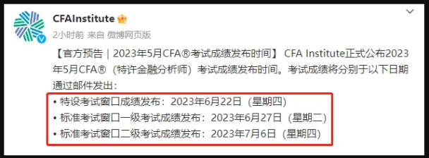 5月CFA考試成績公布時間已定？