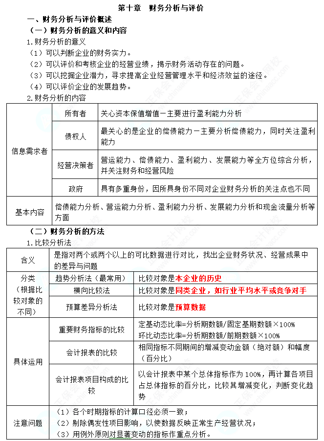 2024年中級(jí)會(huì)計(jì)職稱《財(cái)務(wù)管理》三色筆記第十章：財(cái)務(wù)分析與評(píng)價(jià)