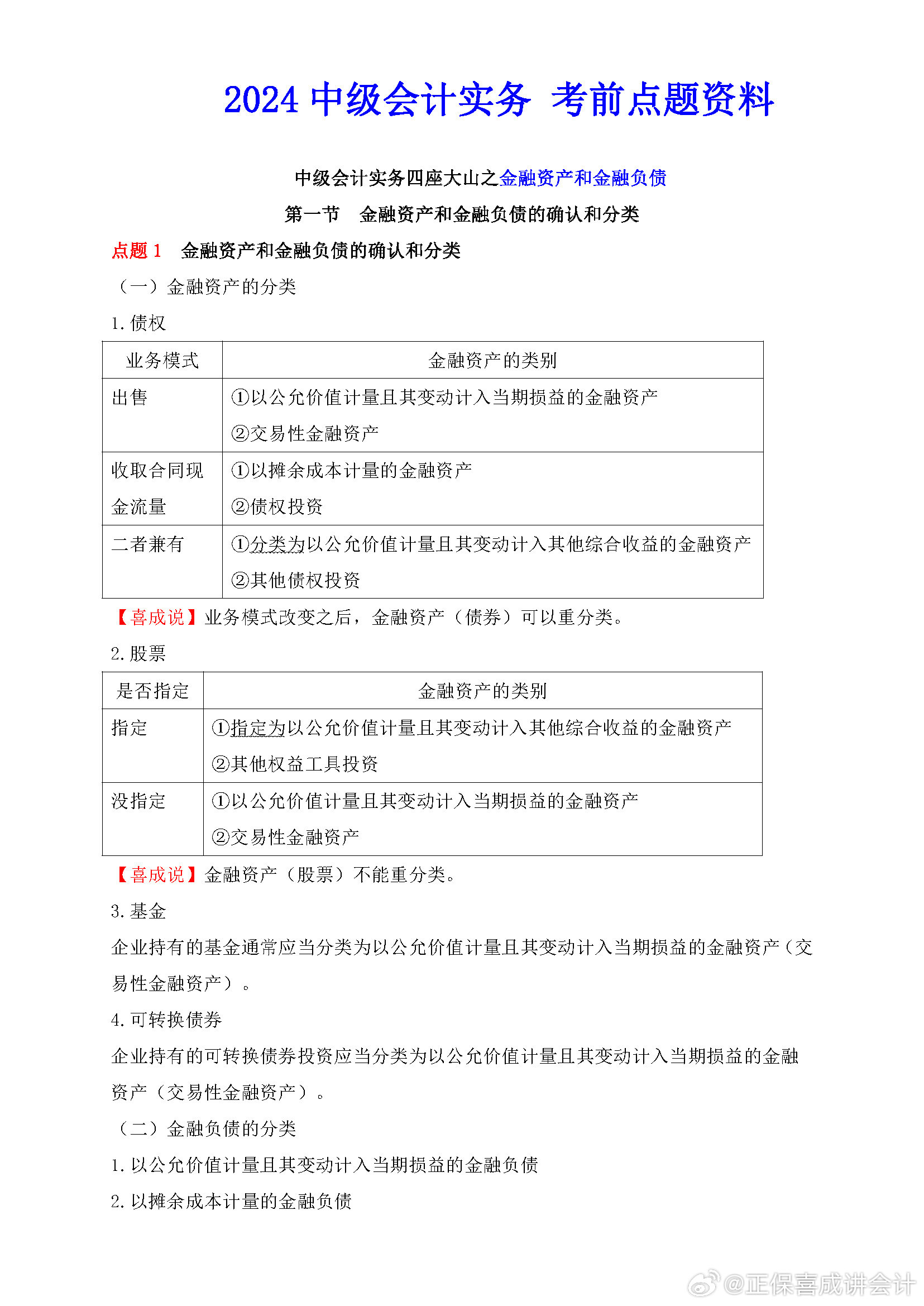 喜成2024年中級會計實務主觀題預測 這些考點再看一遍！