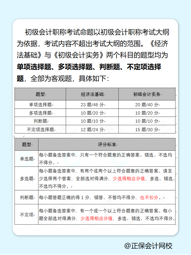 了解一下！初級(jí)會(huì)計(jì)職稱考試題型內(nèi)容與分值分布